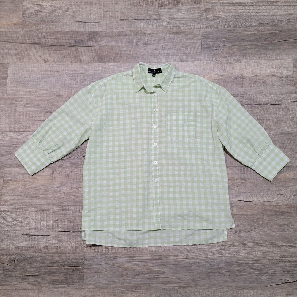Pomander Place Gingham Adair Boyfriend Button Up Shirt Size Small Oversized Top